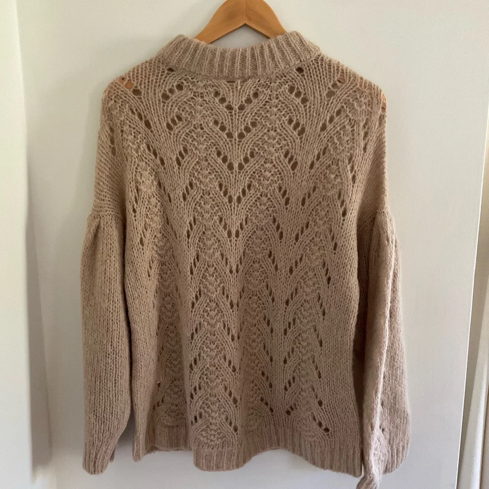 Kate Spade Pointelle Stitch Puff Sleeve Alpaca Blend Sweater